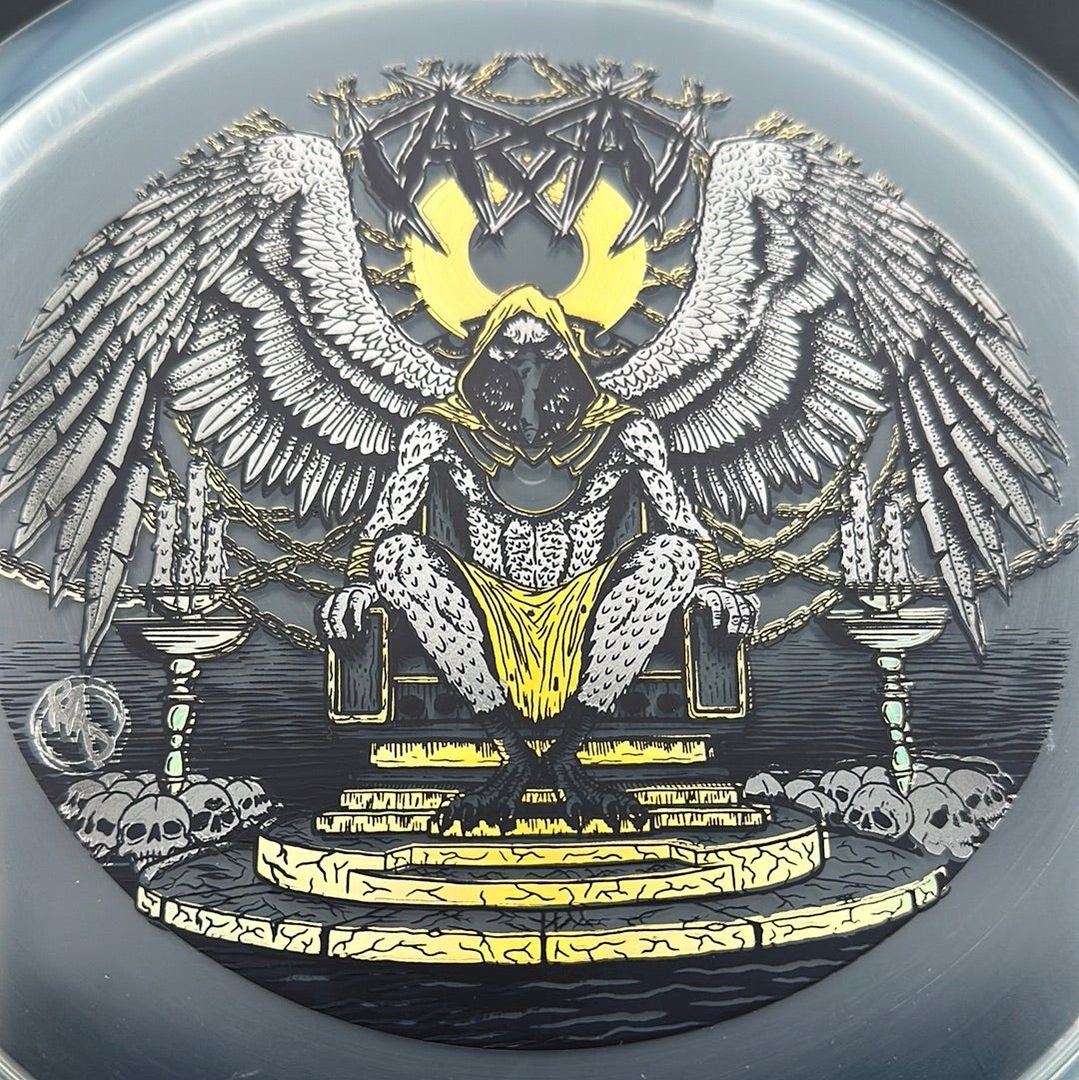 CryZtal Buzzz disc golf disc by Rare Air Discs featuring Karudi the Overseer artwork, translucent crystal design, and bright colors.
