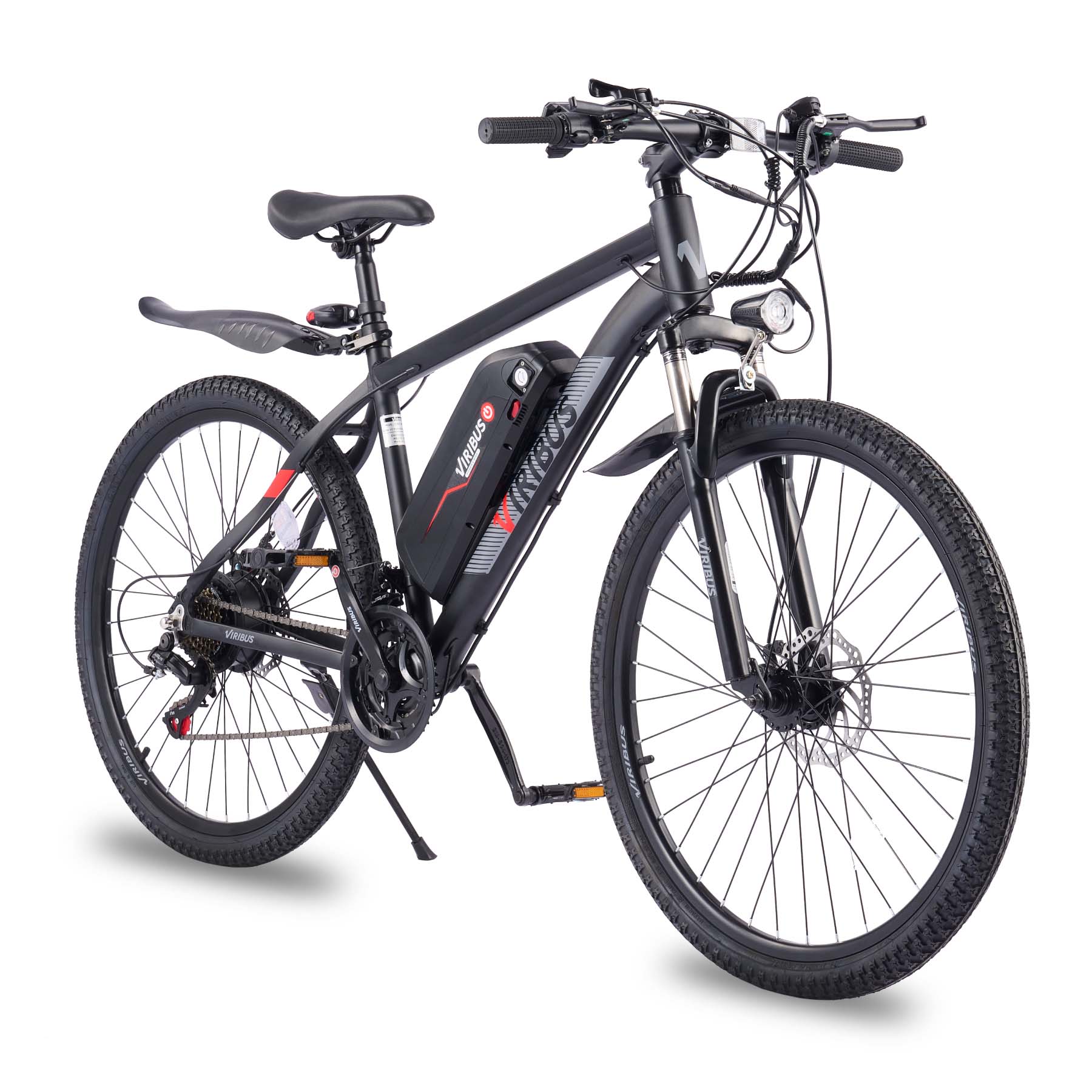 Viribus Panther electric mountain bike with black frame, thick tires, and advanced suspension for off-road riding.