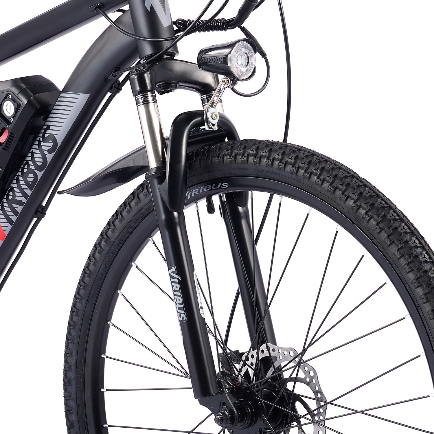 Viribus Panther electric mountain bike with black frame and thick tires, ready for off-road riding on rugged trails.