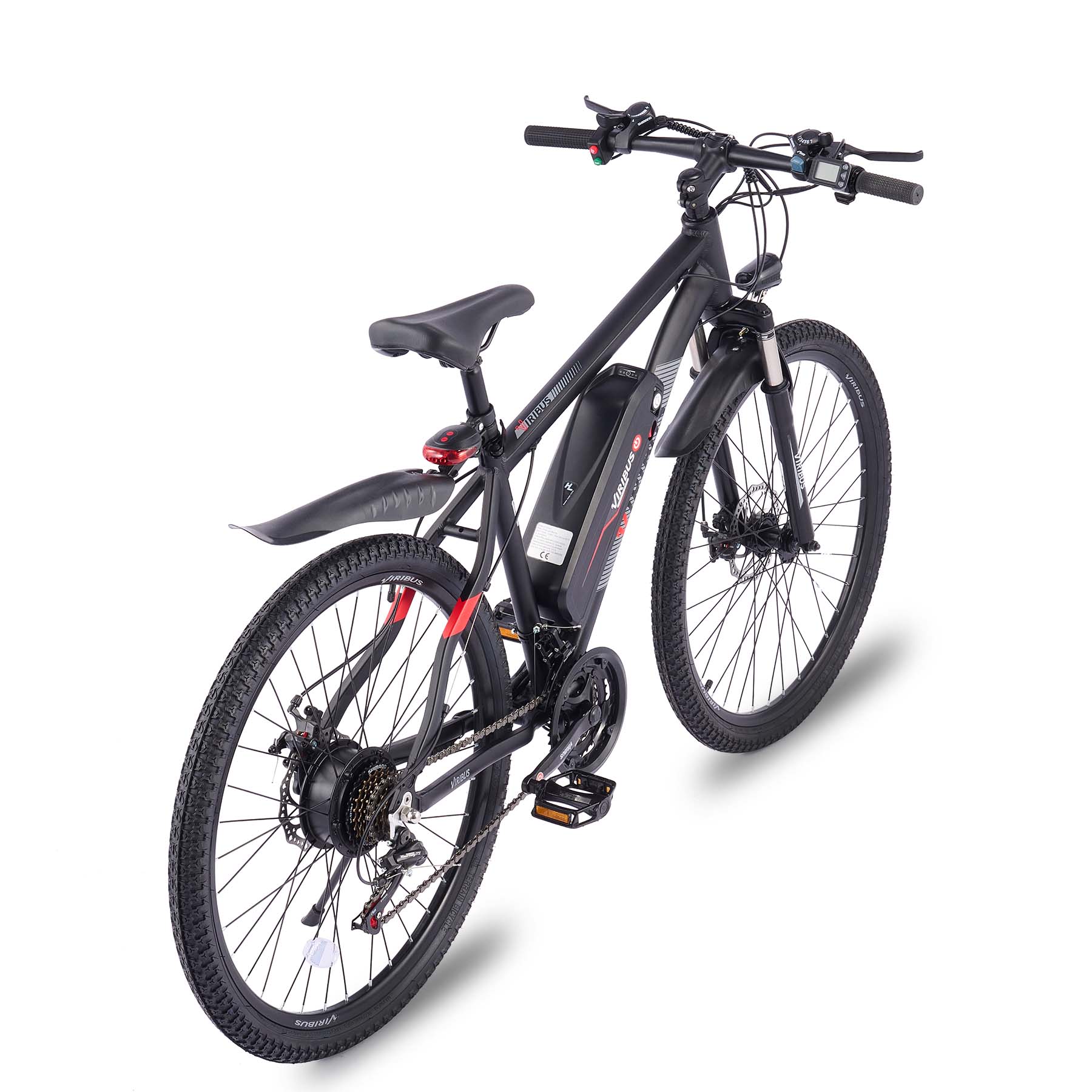 Viribus Panther electric mountain bike with black frame and fat tires, front suspension, and handlebar controls.