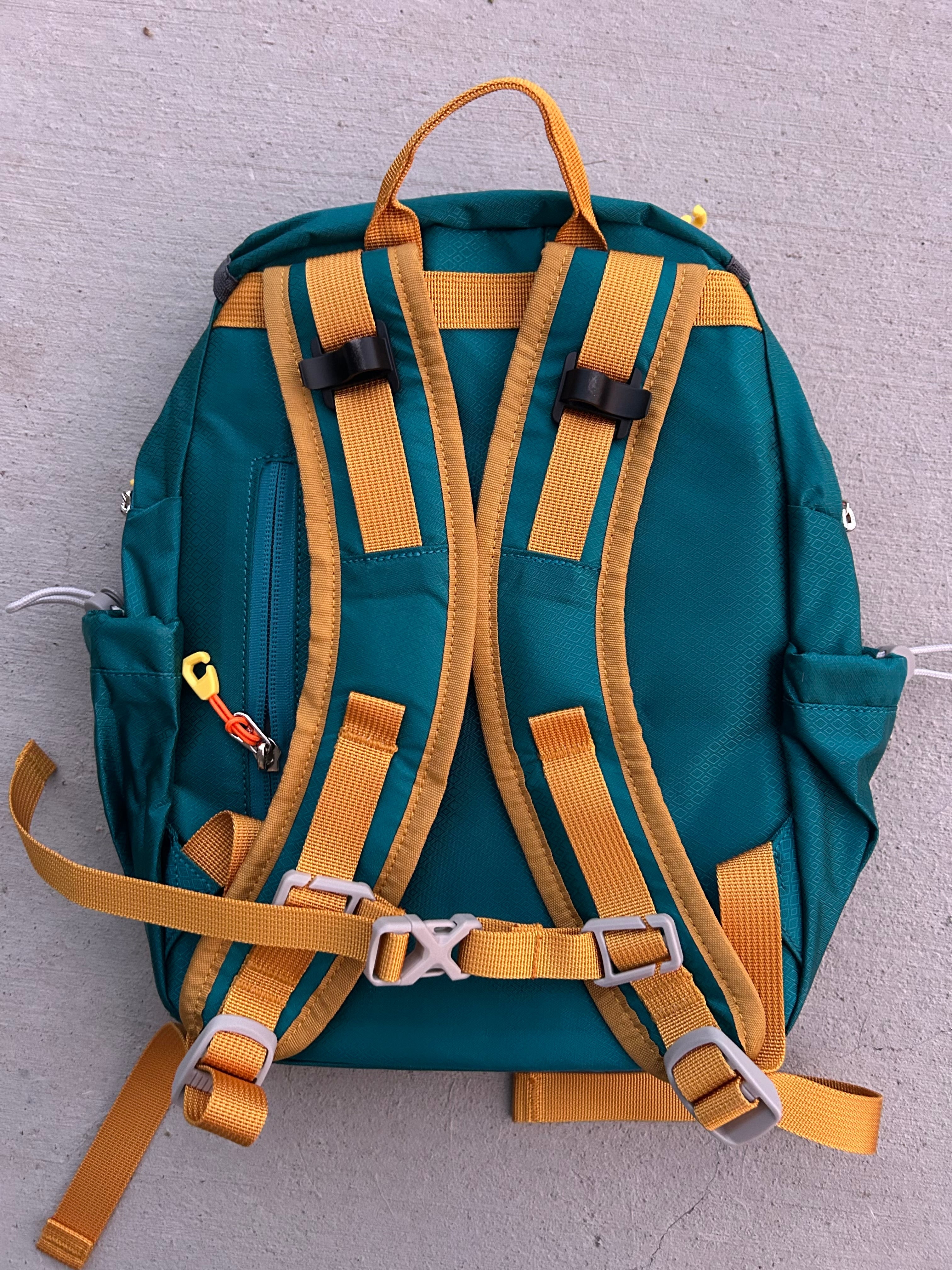 Kid’s teal hiking backpack for ages 2-7 by Keep the Littles Wild, with water bladder compartment, adjustable straps, and durable design.