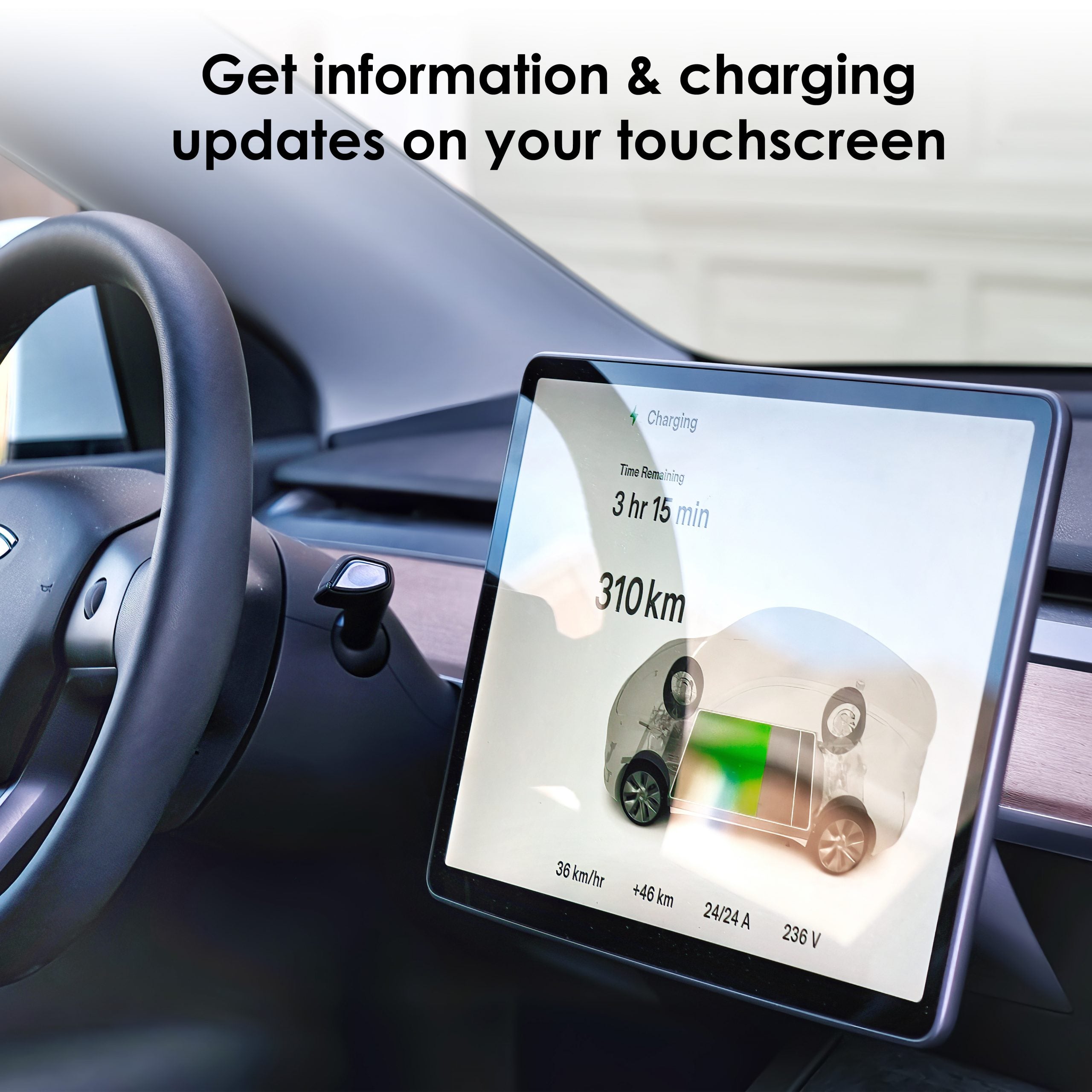 Rexing CCS to Tesla EV charging adapter connected to a vehicle, enabling compatibility between CCS charging stations and Tesla vehicles.