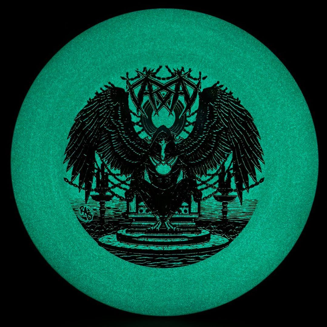 ESP Glo Buzzz disc golf disc by Rare Air Discs featuring Karudi the Overseer design from Cult of RAD collection.
