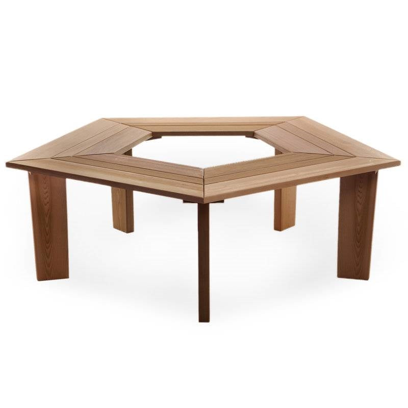 Solid cedar wood outdoor five-sided pentagon garden bench by HomePacific, designed for garden seating and outdoor decoration.