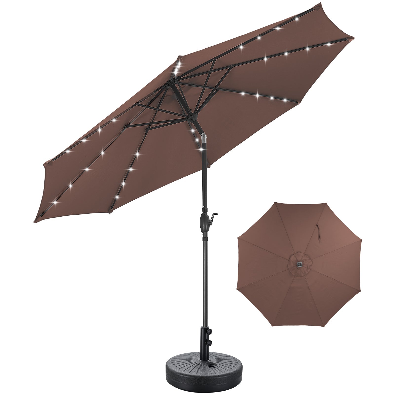 Ainfox 10ft Solar Patio Umbrella Outdoor Umbrella Market Umbrella With Umbrella Base - OVERLANDERS Outfitter