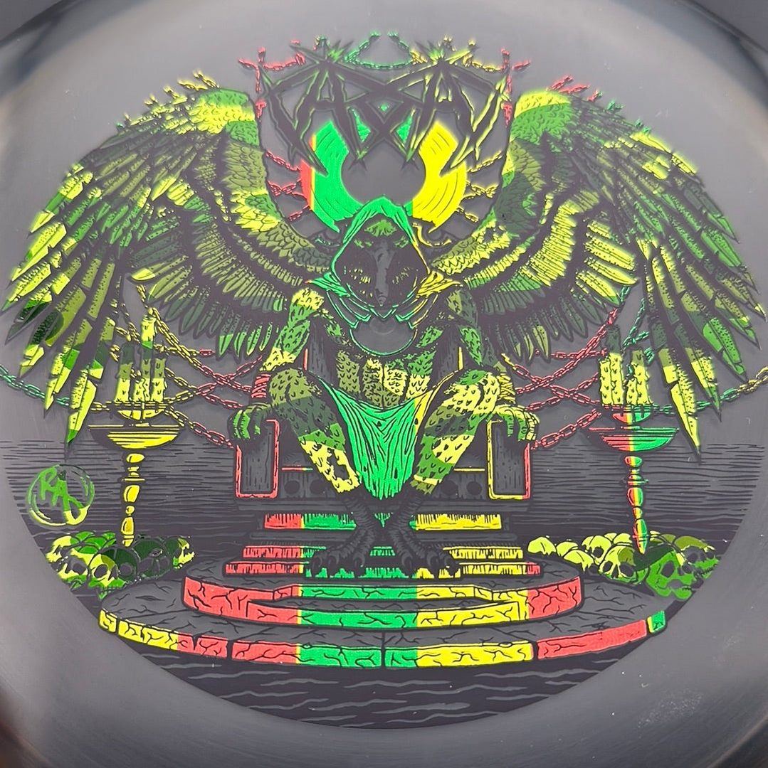 CryZtal Buzzz disc golf disc by Rare Air Discs, featuring Karudi the Overseer design from Cult of RAD series.