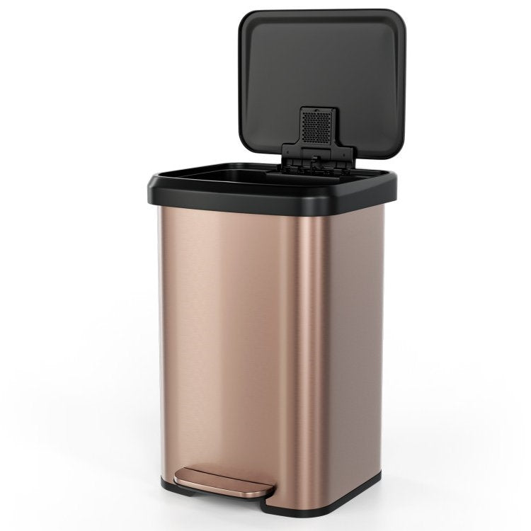 HomePacific 13-gallon copper gold stainless steel step trash can with soft-close lid for kitchen waste disposal