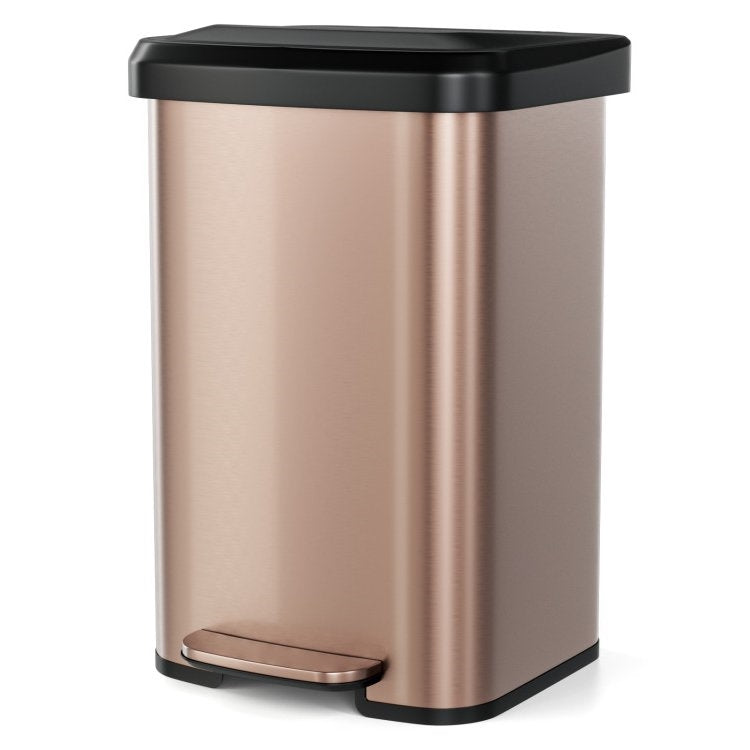 HomePacific 13-gallon copper gold stainless steel step trash can with soft close lid for kitchen waste management