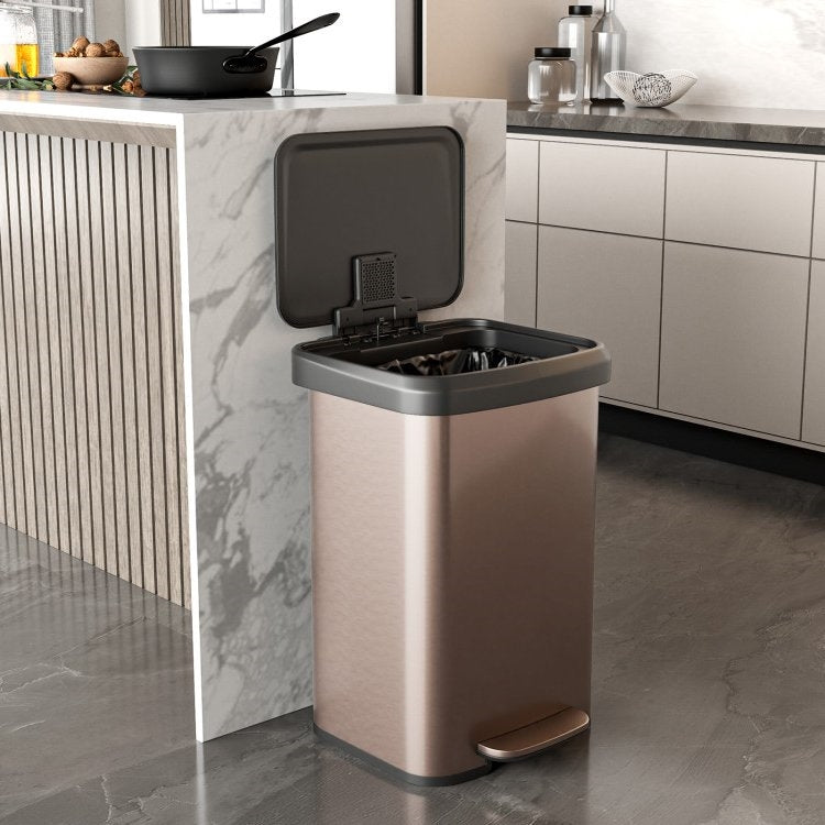 HomePacific 13-gallon copper gold stainless steel step trash can with soft close lid, kitchen waste bin with modern design