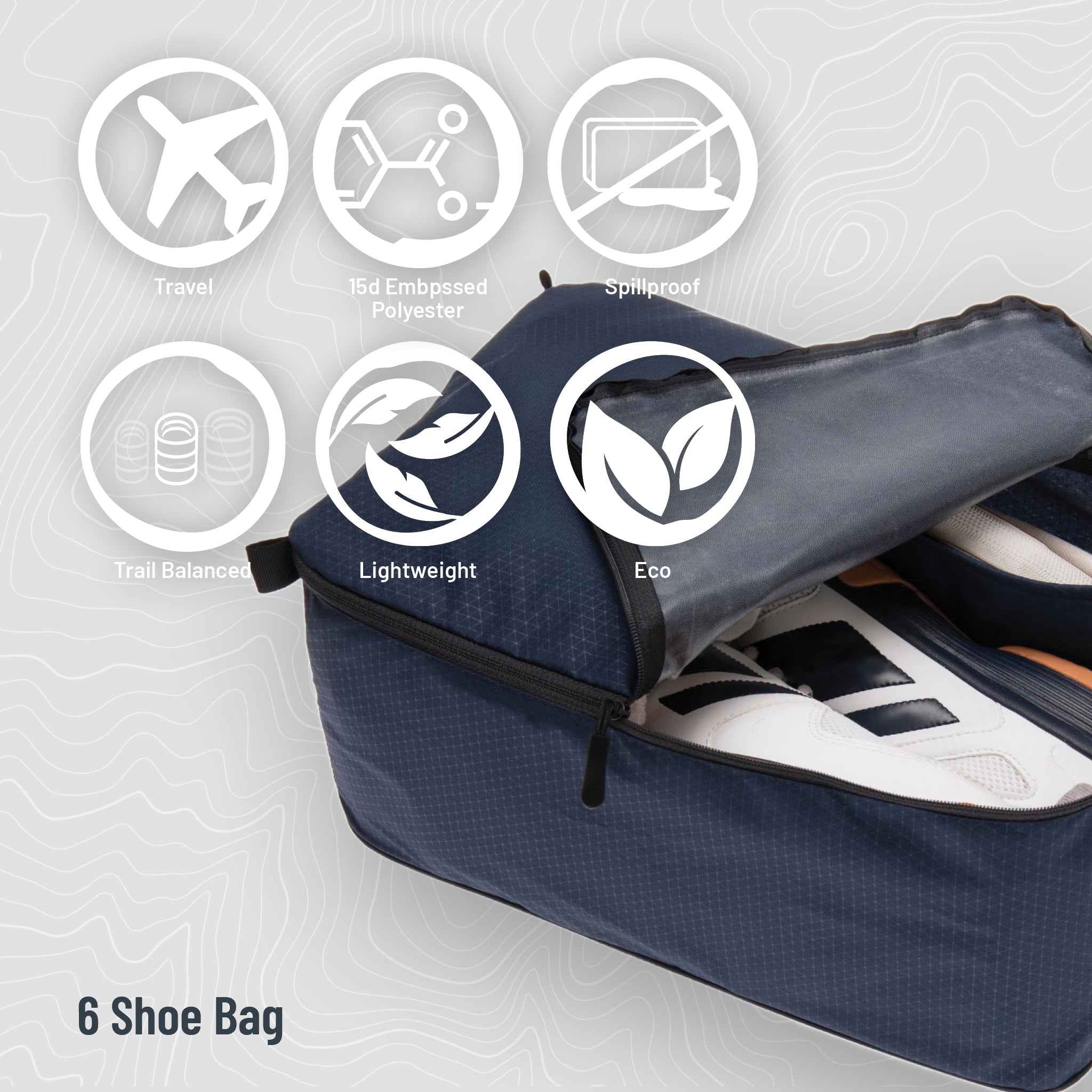 COCOON shoe six pack in durable bags, featuring a clear design for organized shoe storage and travel.
