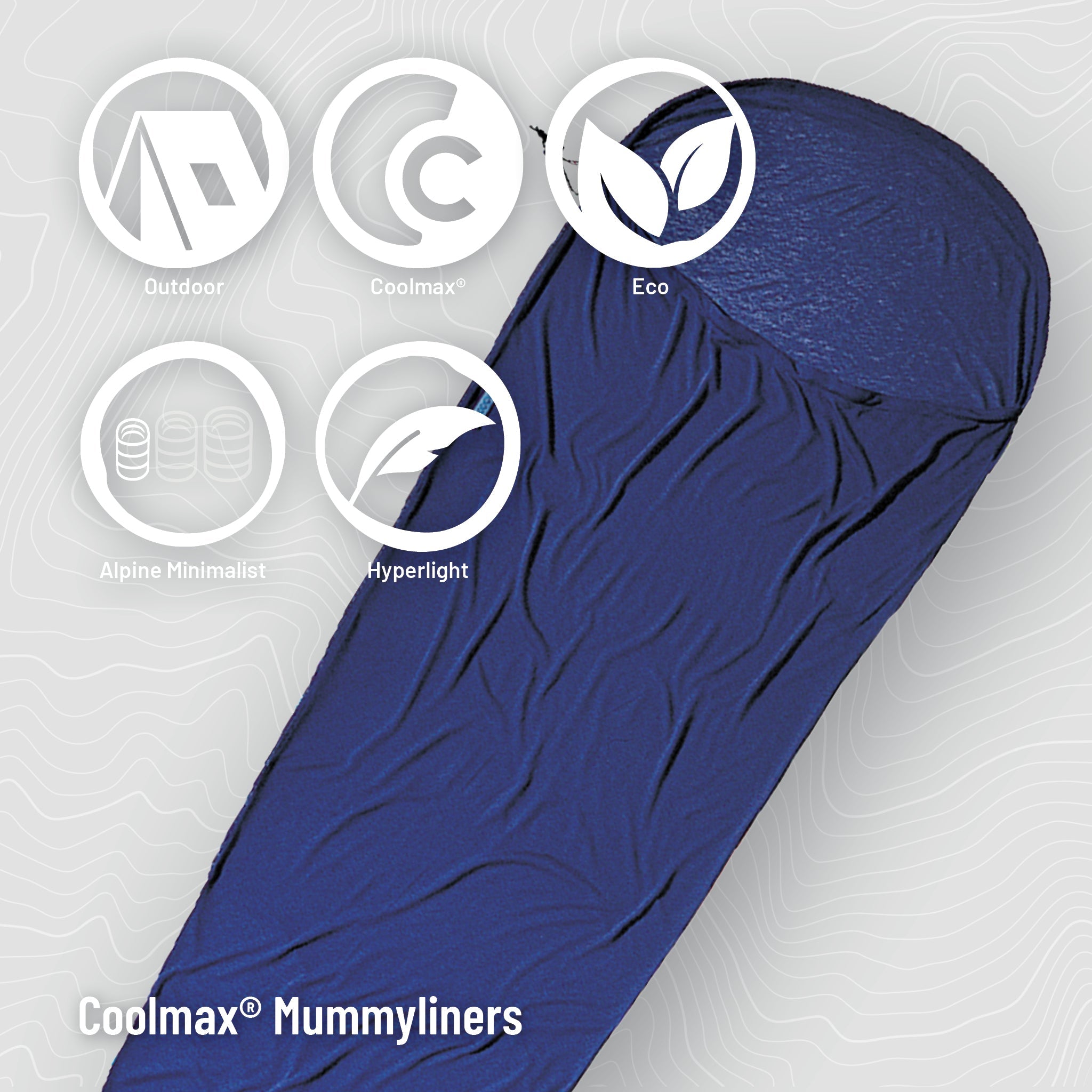 COCOON MummyLiner™ COOLMAX® sleeping bag liner in lightweight, breathable fabric, ideal for camping and outdoor sleeping comfort.