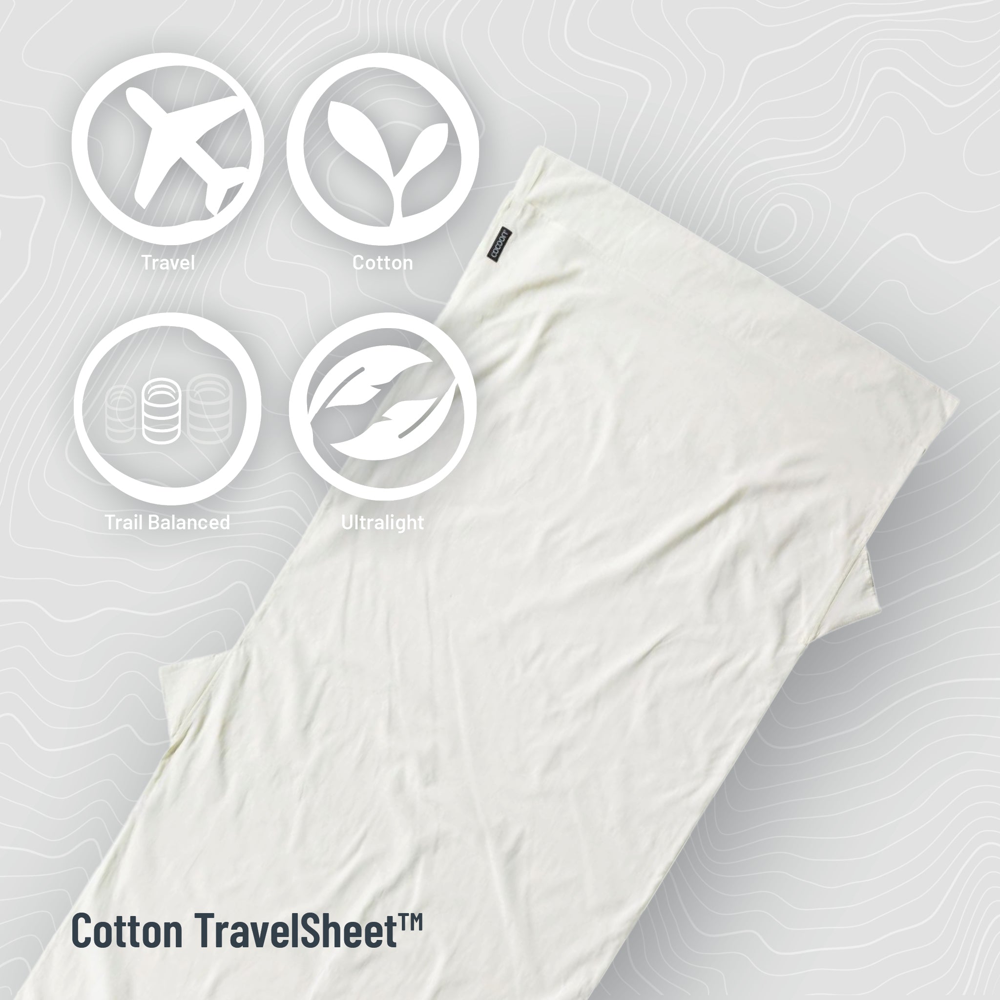 Double size Cotton TravelSheet by COCOON, showing lightweight, breathable fabric with double-stitched seams for durability.