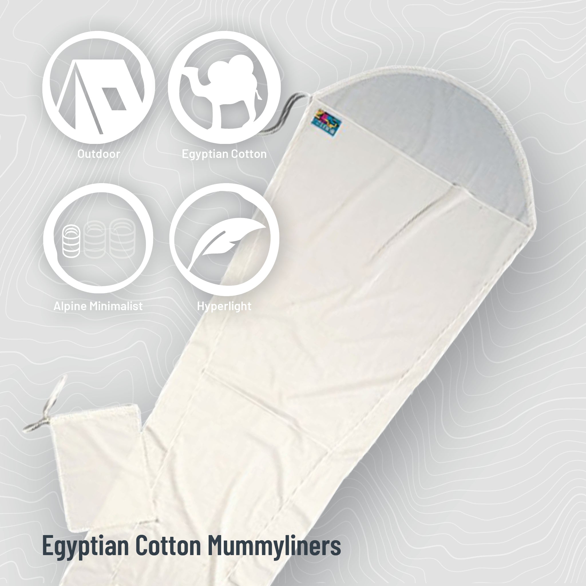 COCOON MummyLiner™ Egyptian Cotton short bedding liner with soft, breathable Egyptian cotton fabric in a natural white color.