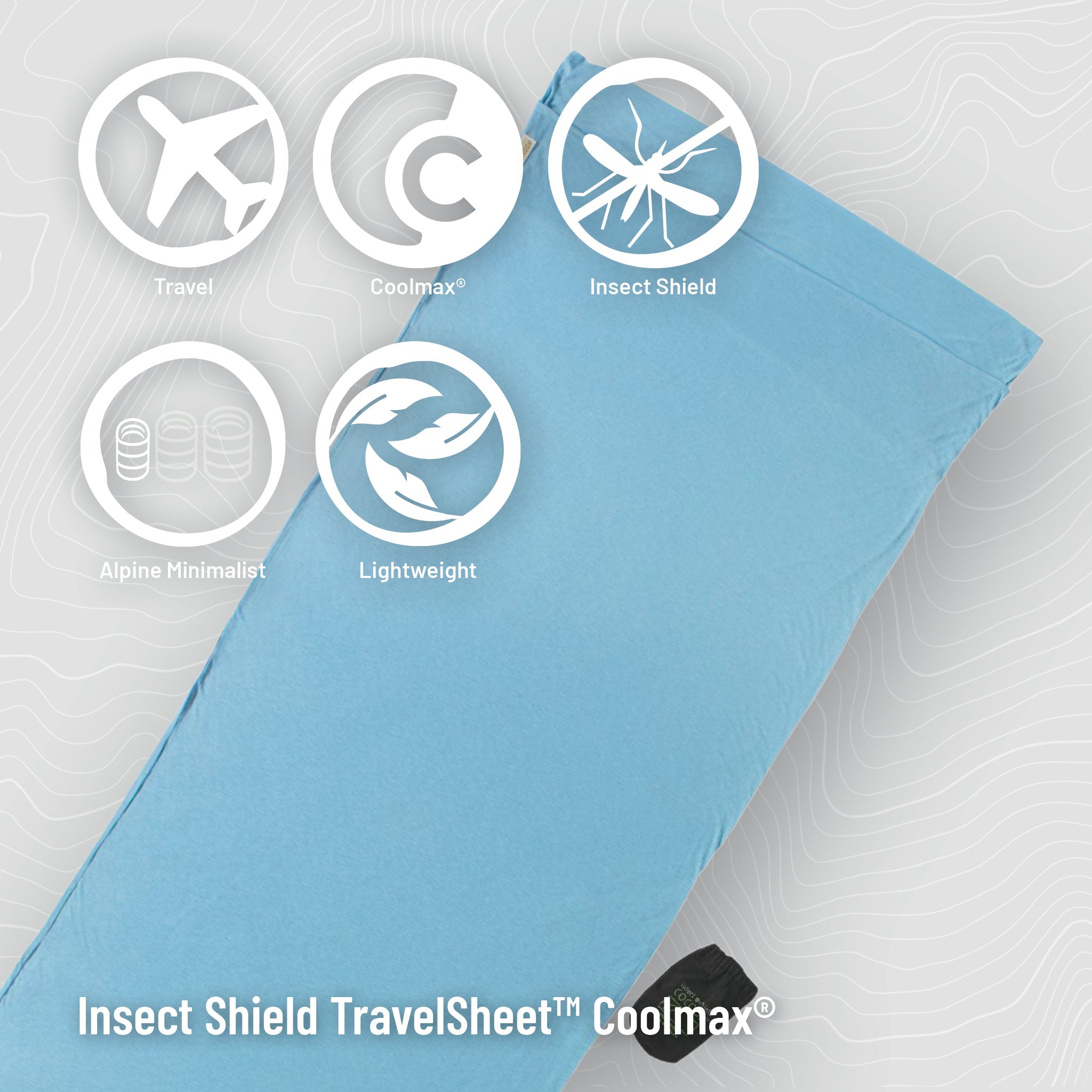 Cocoon Insect Shield TravelSheet in Coolmax fabric, lightweight and breathable outdoor sleeping bag liner with insect protection