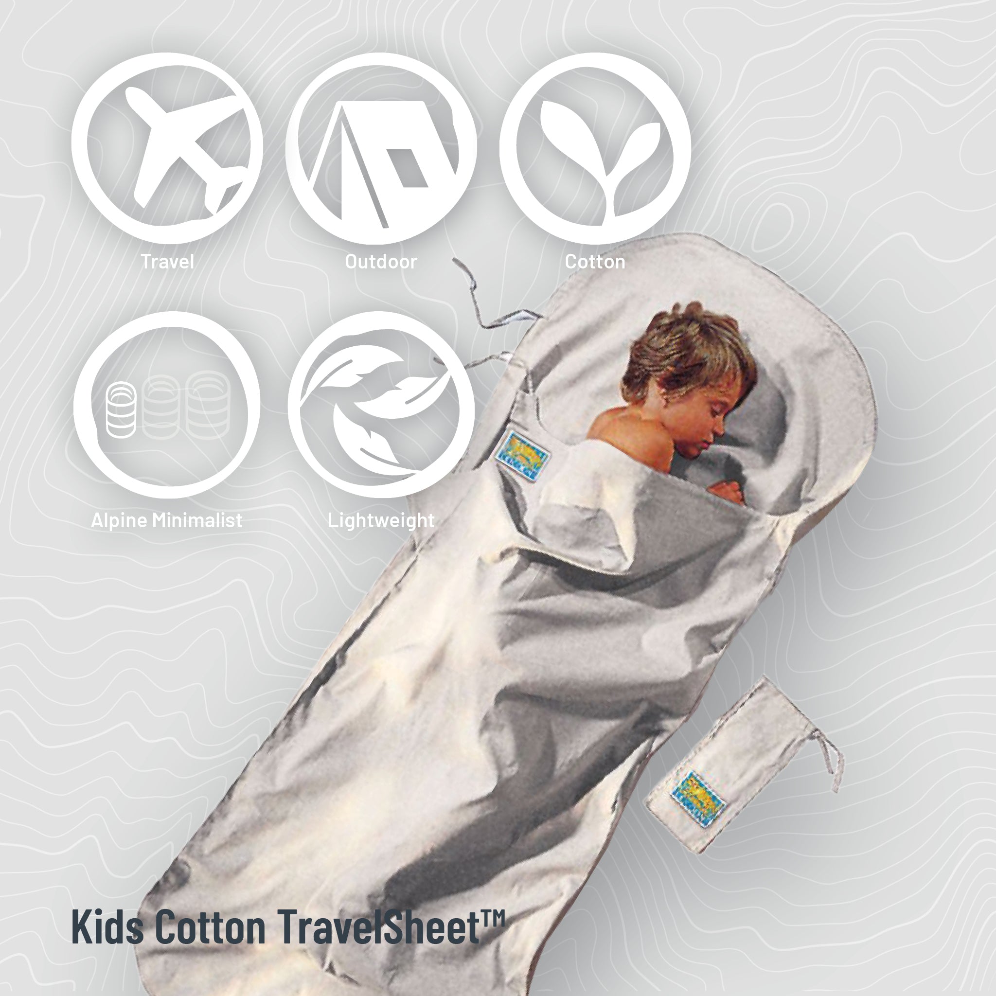 Kids Cotton TravelSheet by COCOON, soft white cotton sleeping bag for children, with lightweight and breathable fabric.