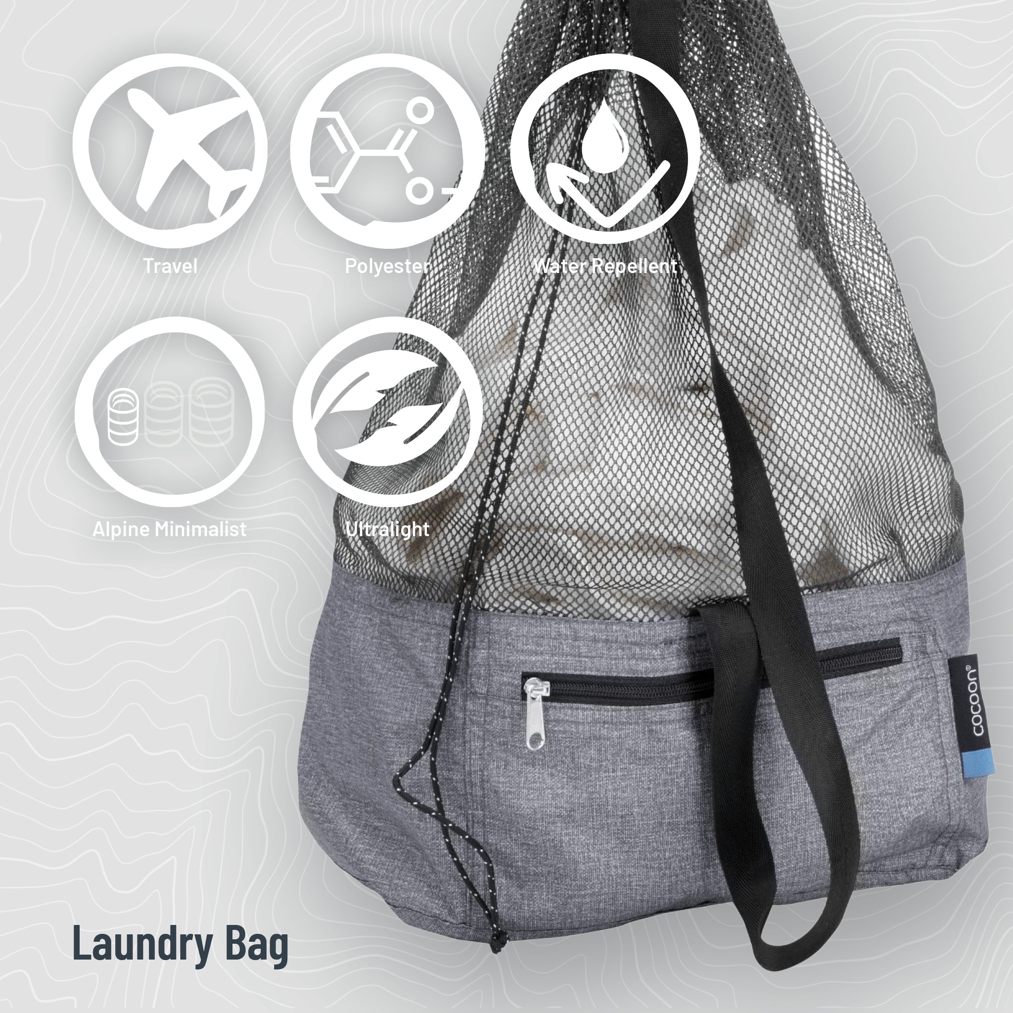 COCOON traveler and city laundry bag with compact design and sturdy handle, perfect for organizing laundry on the go.