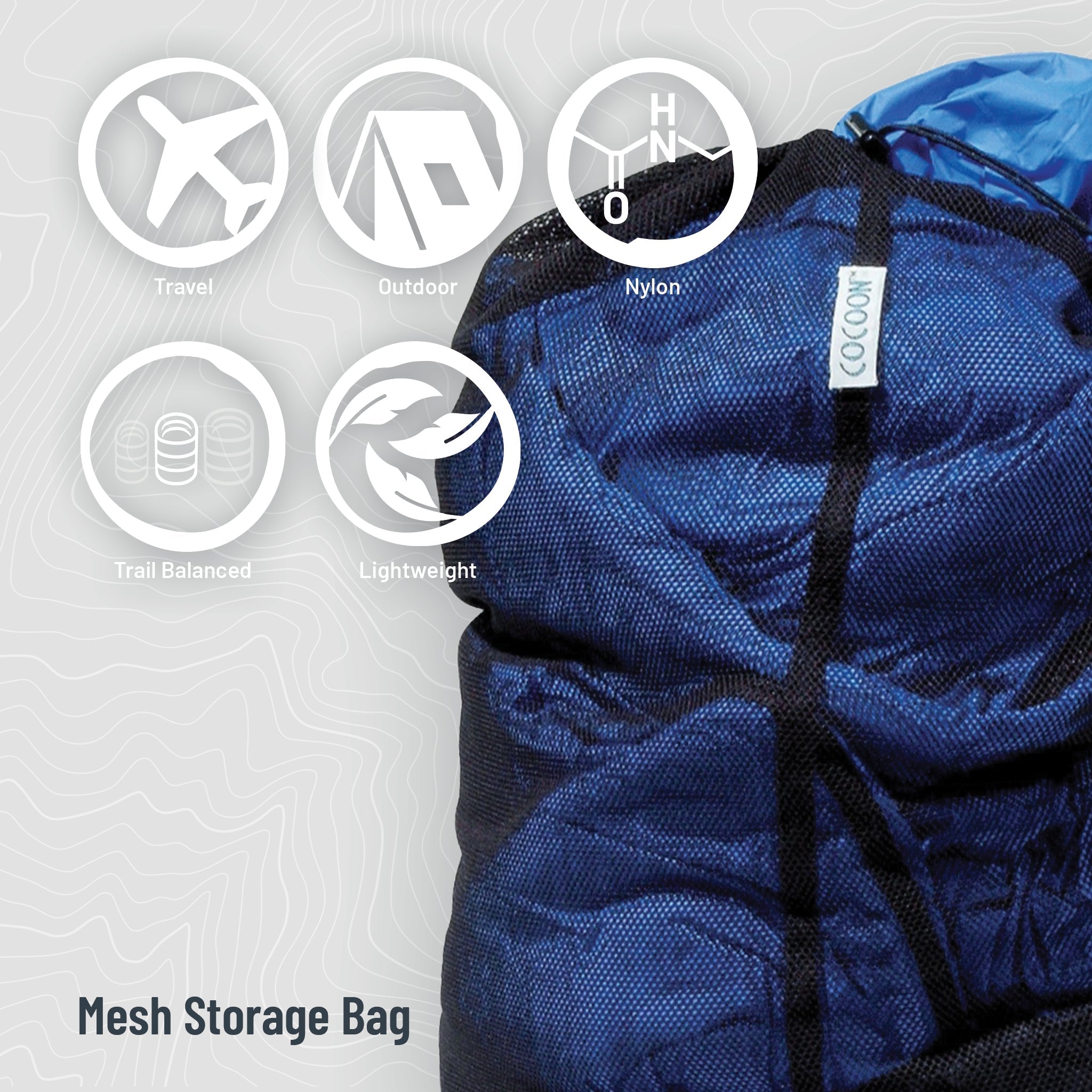 COCOON mesh storage sack for camping and hiking, lightweight and breathable organizer for outdoor gear and accessories.