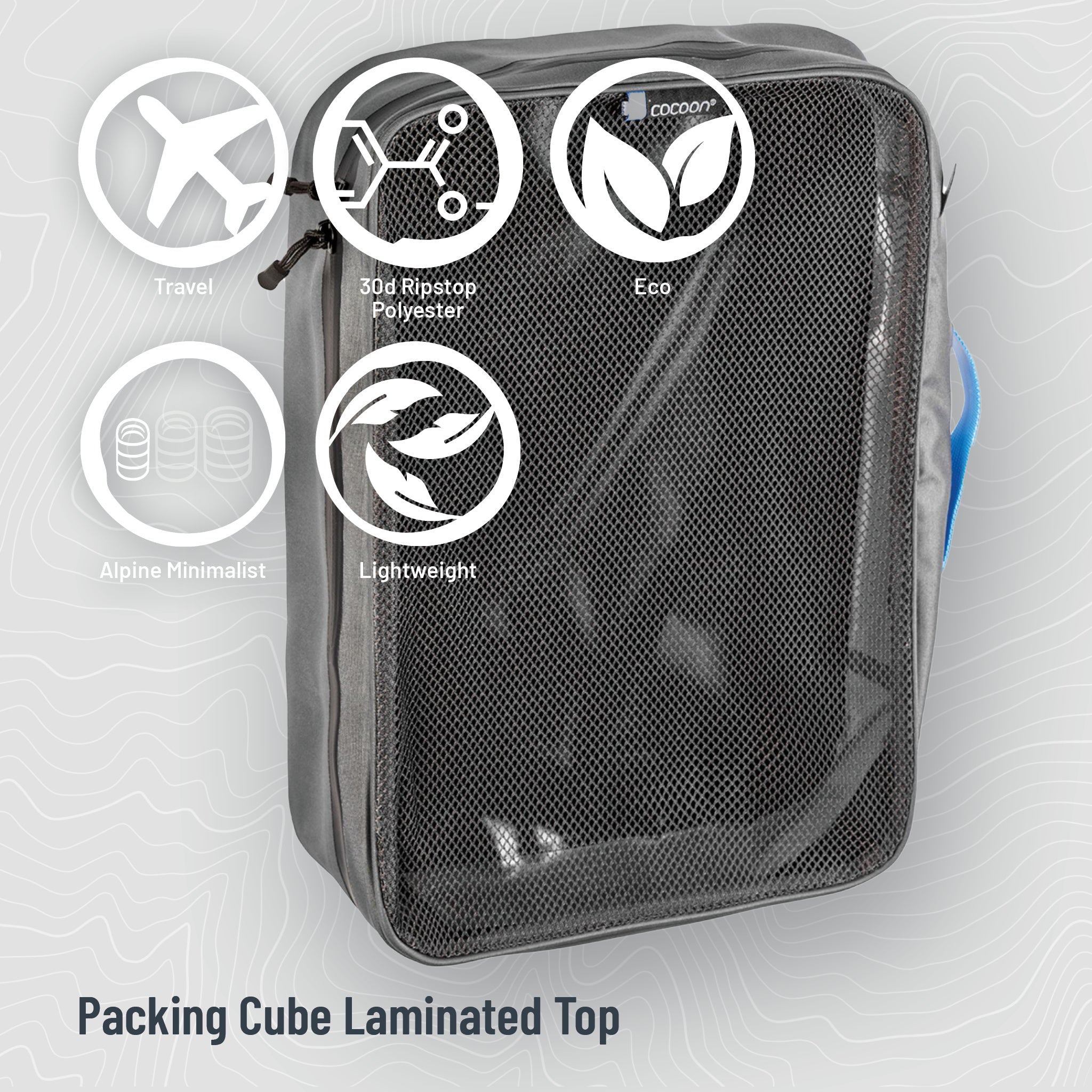 COCOON laminated packing cube with wet and dirty separation compartments for organized travel storage.