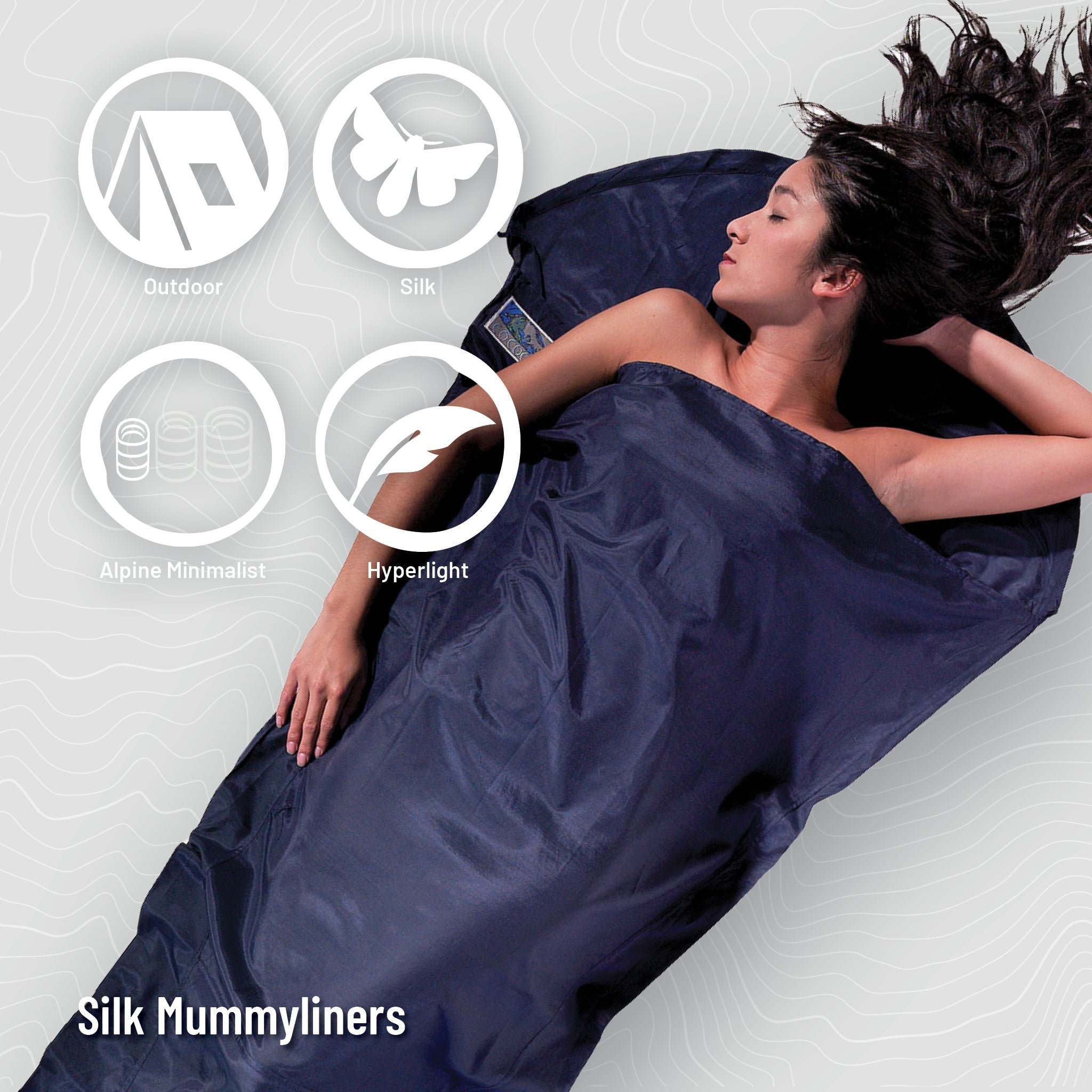 COCOON MummyLiner™ Silk in a soft, luxurious texture, ideal for comfort during camping or outdoor adventures.