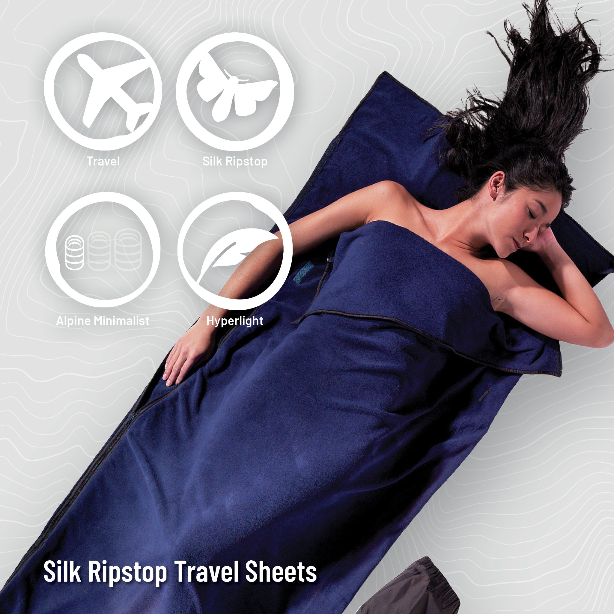 COCOON Silk Ripstop TravelSheet™ in lightweight, durable silk ripstop fabric, perfect for camping or travel comfort.