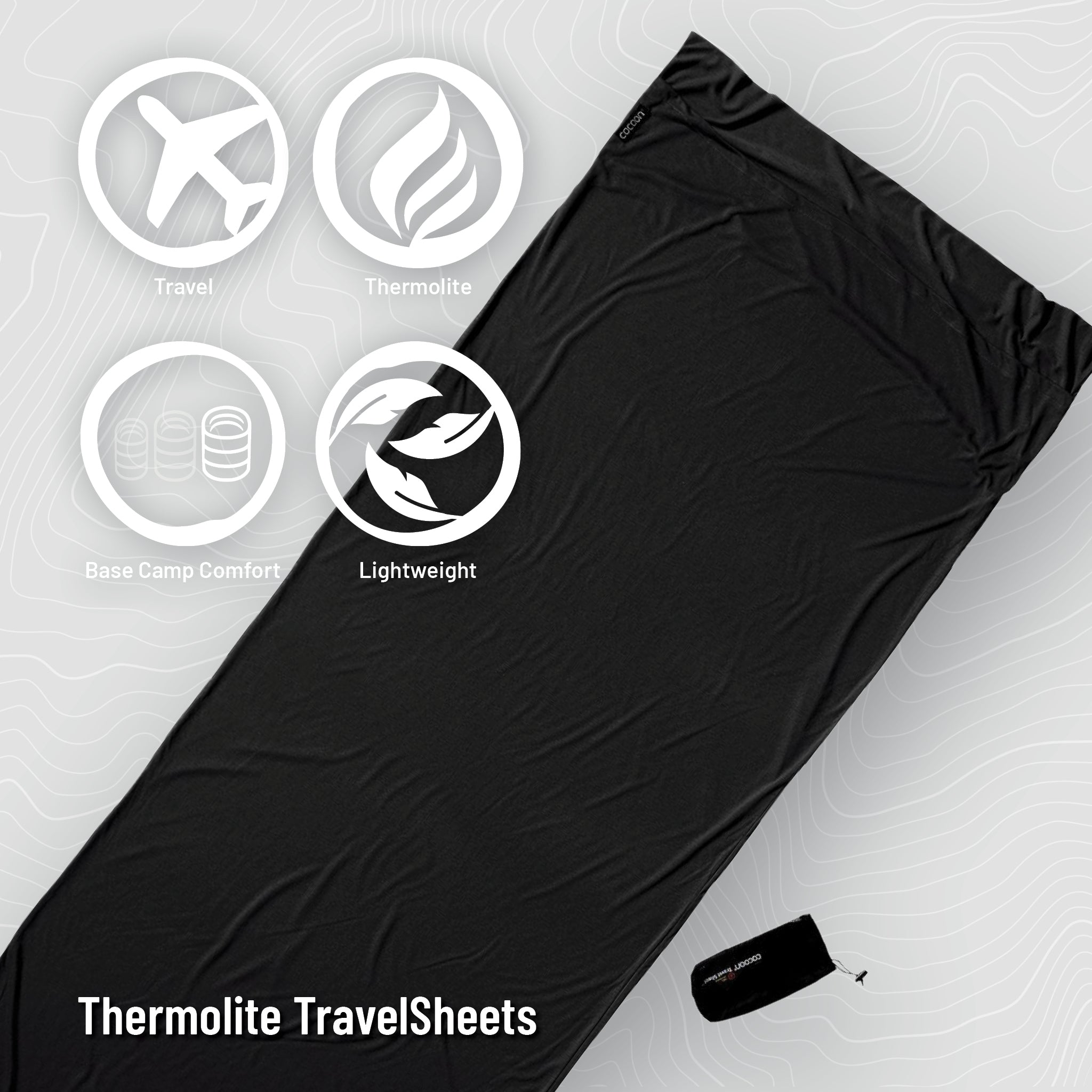 COCOON TravelSheet™ Performer® Thermolite® sleeping sheet, lightweight and insulated for comfortable outdoor camping and travel.