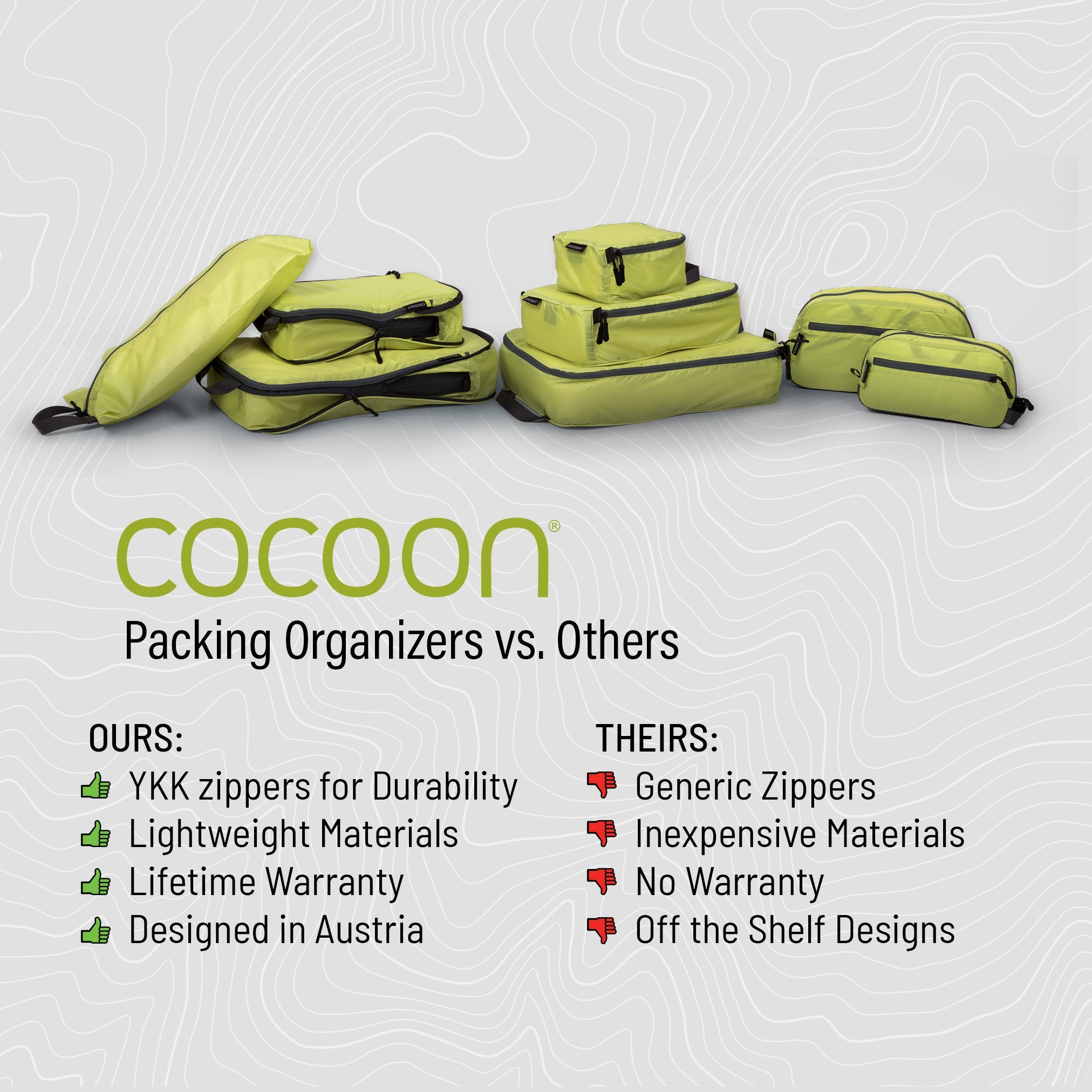 Set of six COCOON shoe bags in various colors for organized packing and travel, showcasing a compact design.