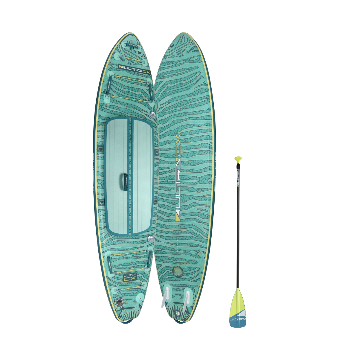 iROCKER US CX ULTRA™ 3.0 paddle board on water, lightweight and durable stand-up paddle board for all skill levels