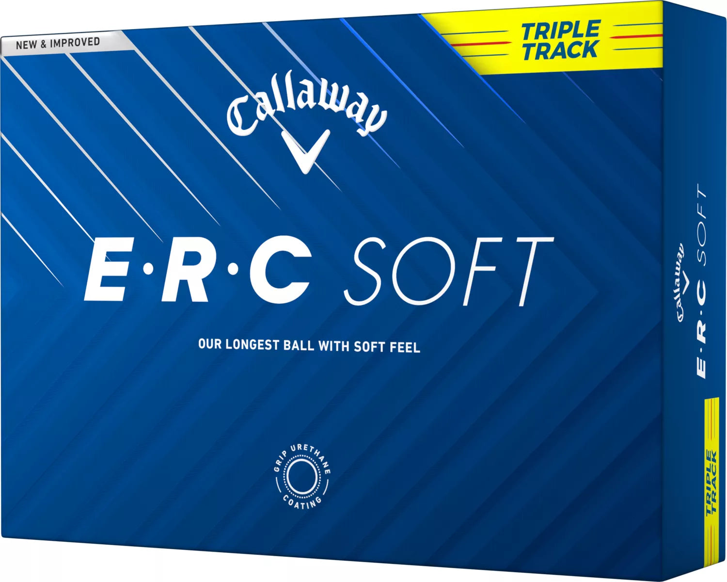 Callaway ERC Soft golf balls with triple track alignment on white golf balls, designed for distance and control.