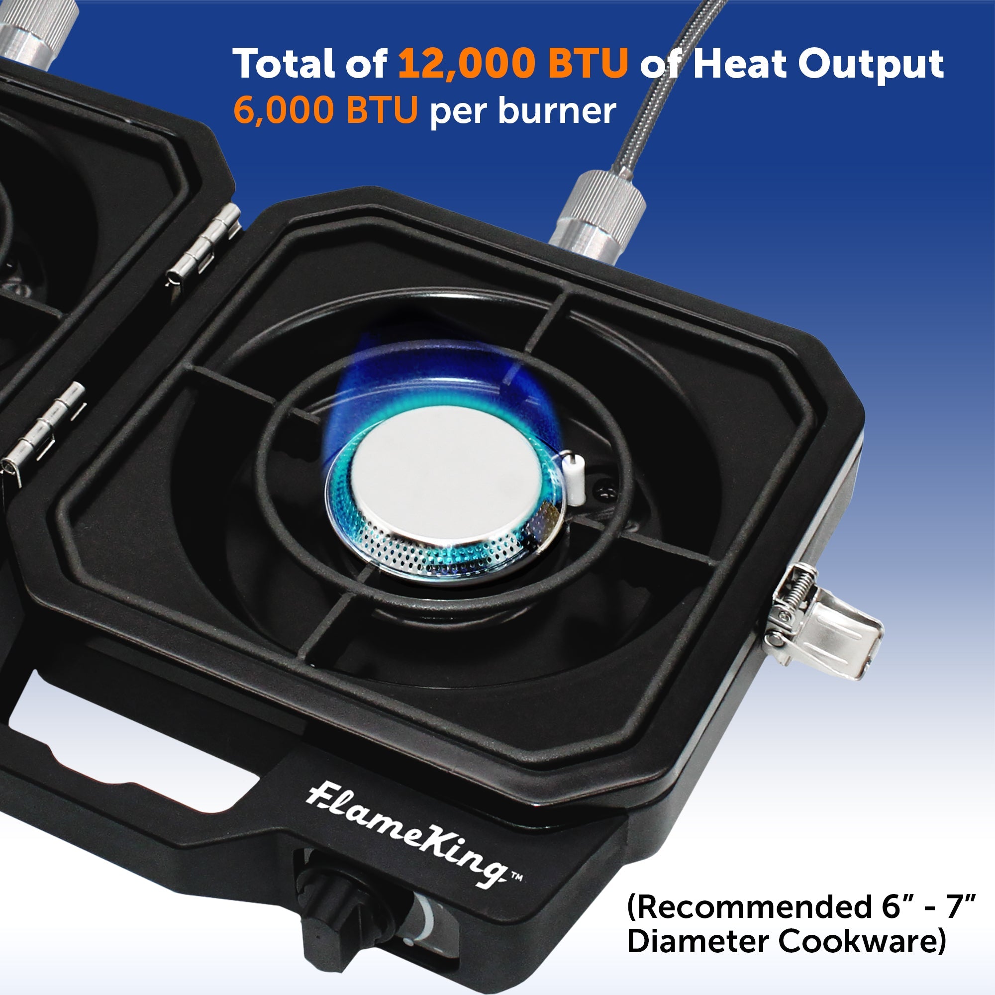 Flame King Portable Propane Campact Cooker grill with compact design and adjustable flame control, perfect for outdoor camping.