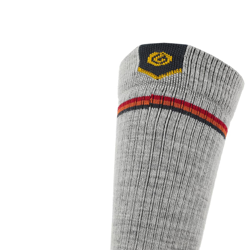 Three pairs of GRIP6 Campfire Edge Logo lightweight merino wool socks for hiking and outdoor activities.