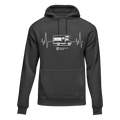 Black unisex hoodie with camping cardiogram design from Outdoorzees, featuring a cozy outdoor-inspired style.