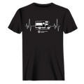 Black Camping Cardiogram Man T-Shirt by Outdoorzees, featuring a casual fit and outdoor-inspired design.