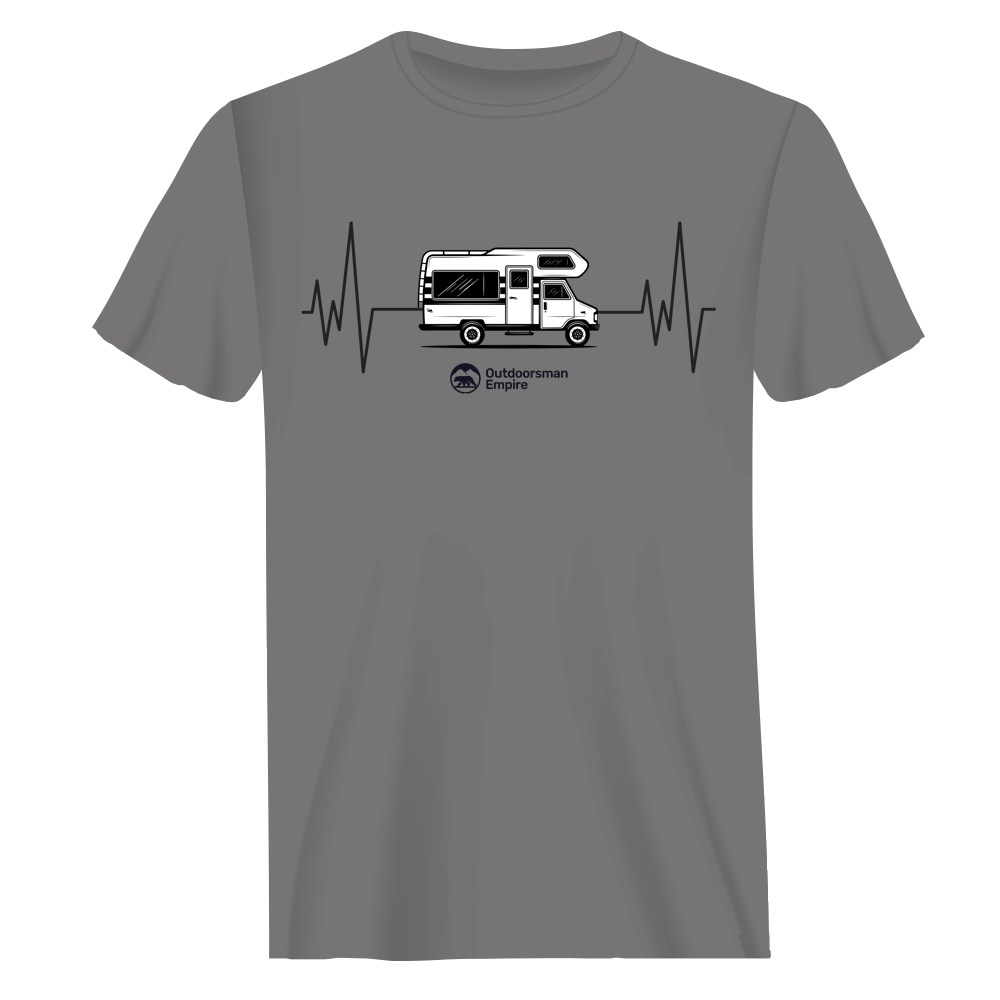 Outdoorzees Camping Cardiogram Man T-Shirt in grey, casual men's T-shirt with a unique cardiogram graphic design.