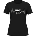 Black women's Camping Cardiogram T-Shirt by Outdoorzees featuring a camping-themed cardiogram graphic on soft cotton fabric.