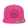 Outdoorzees camping kaleidoscope embroidered flat bill cap in pink, showcasing detailed embroidery and stylish outdoor design.