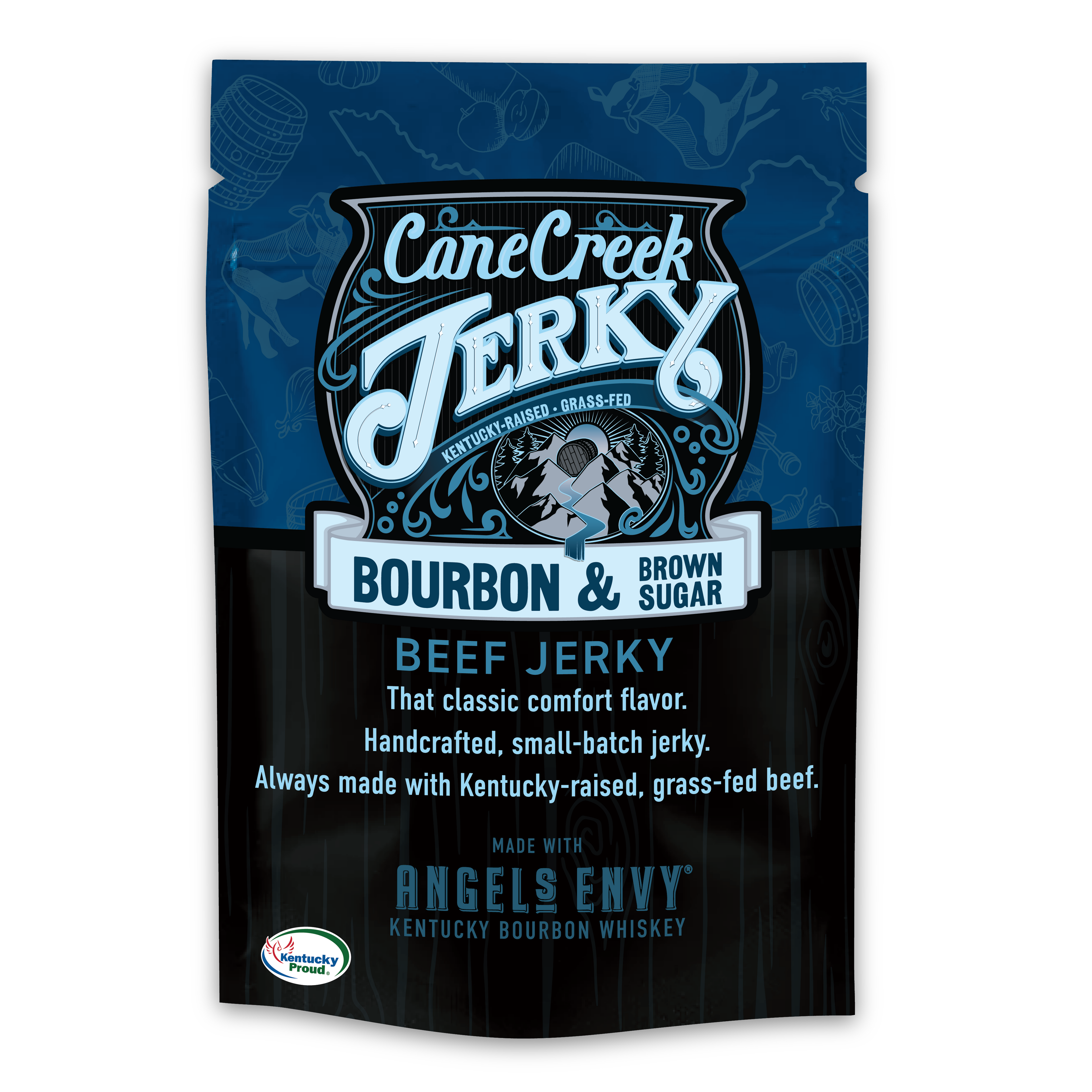 Cane Creek Jerky Bourbon and Brown Sugar Beef Jerky with glossy, seasoned slices showing rich flavor and texture.