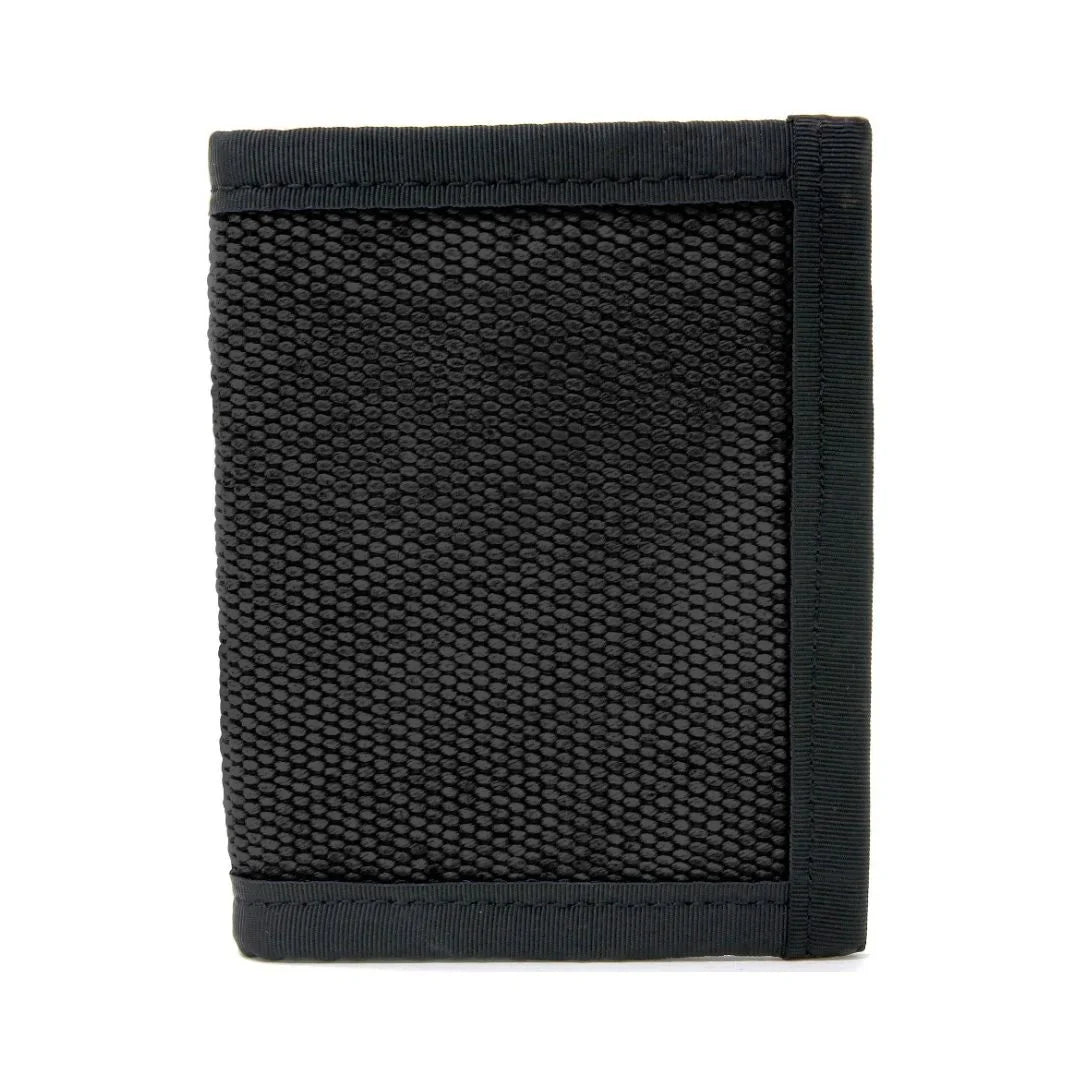 Recycled Firefighter Captain Wallet Firehose Edition in black leather with firehose material accents.