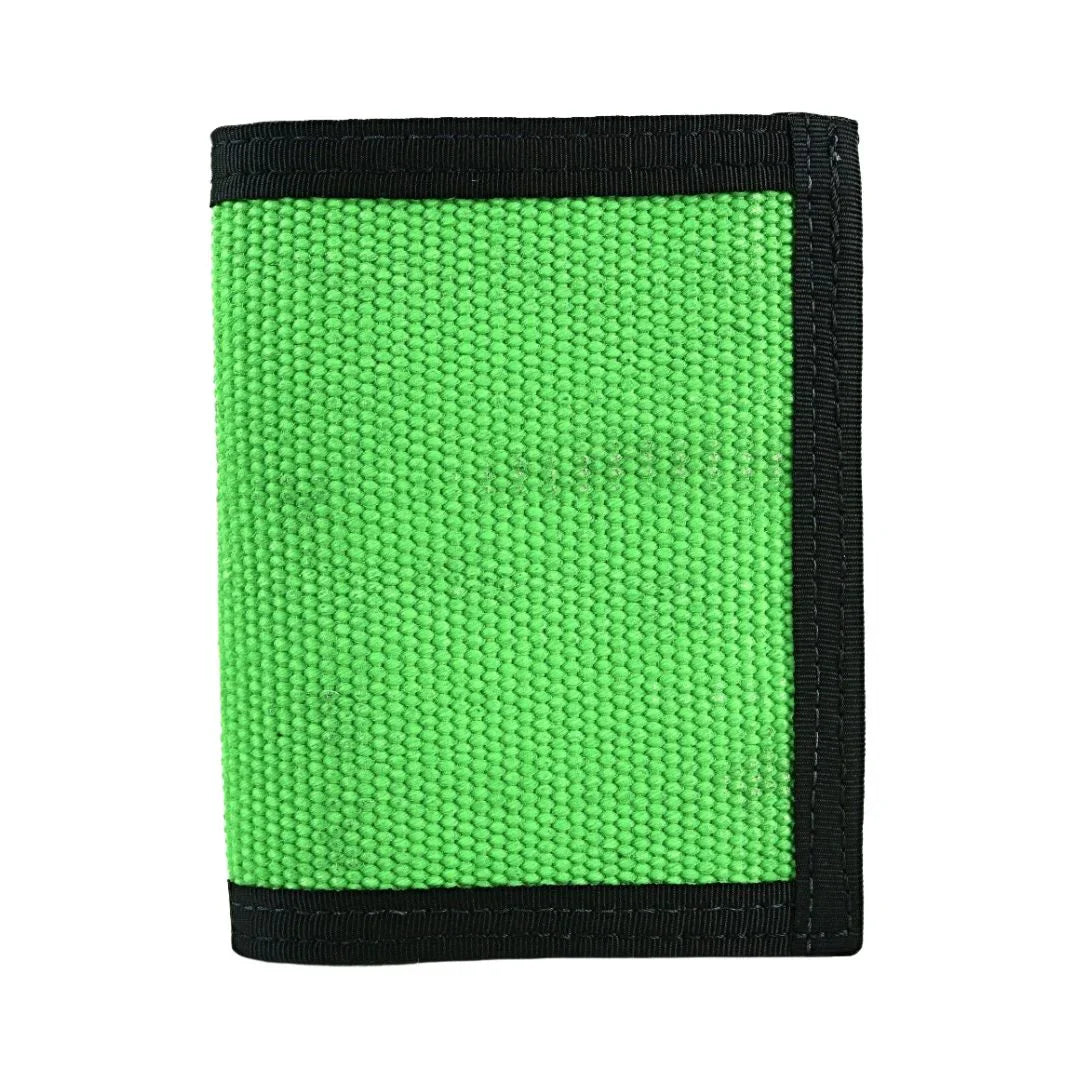Recycled Firefighter Captain Wallet Firehose Edition in green recycled firehose material, showcasing a durable, eco-friendly wallet design.