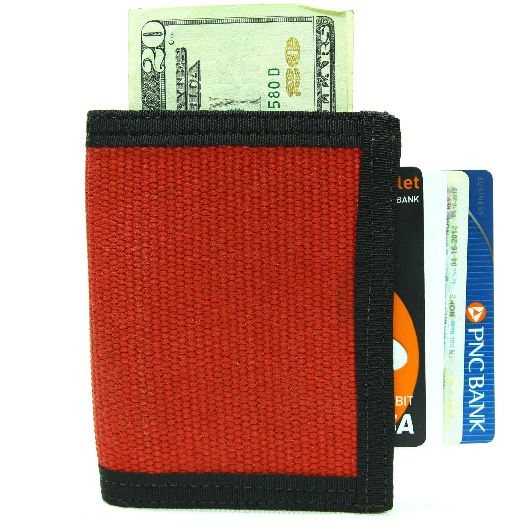 Recycled Firefighter Captain Wallet Firehose Edition made from recycled firehose material, showcasing a rugged, durable wallet design.
