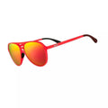 Captain Blunt's Red-Eye MACH G polarized sunglasses by Rare Air Discs, side view showing sleek black frame and tinted lenses.