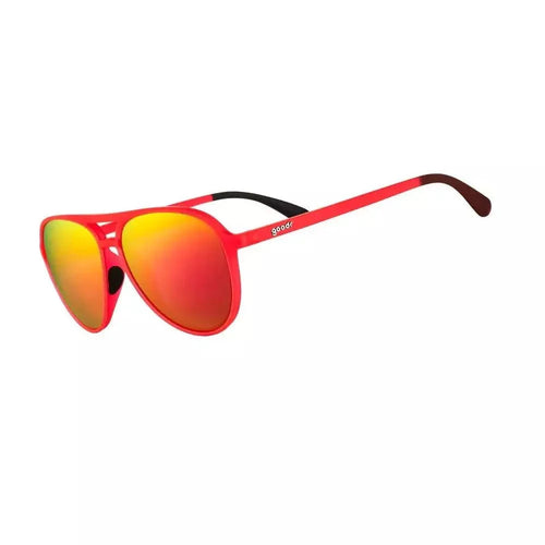 Captain Blunt's Red-Eye MACH G polarized sunglasses by Rare Air Discs, side view showing sleek black frame and tinted lenses.