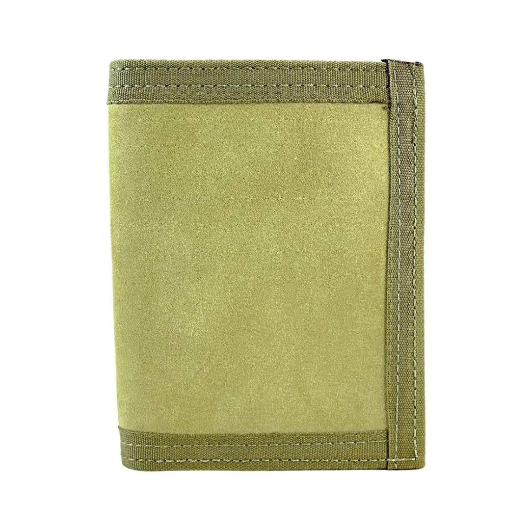 Recycled Firefighter Captain Wallet in combat leather, featuring a Coyote and Multicam interior, durable and stylish leather wallet