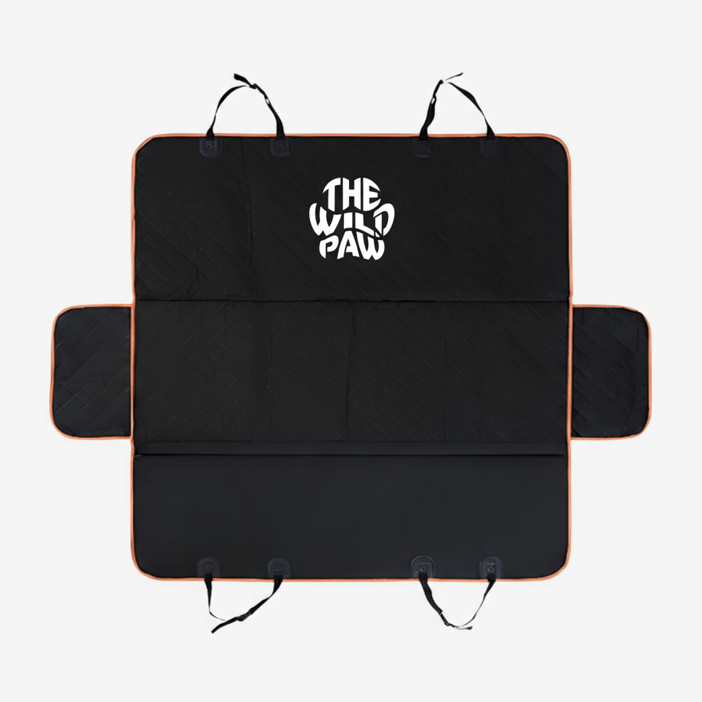 Trail Lite Car Seat Tarp by The Wild Paw, a durable, waterproof cover protecting car seats from dirt and pet hair during travel.
