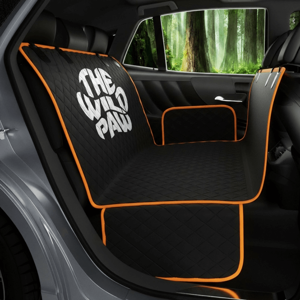 The Wild Paw Trail Lite car seat tarp protecting a car seat with durable, waterproof material in a vehicle interior.