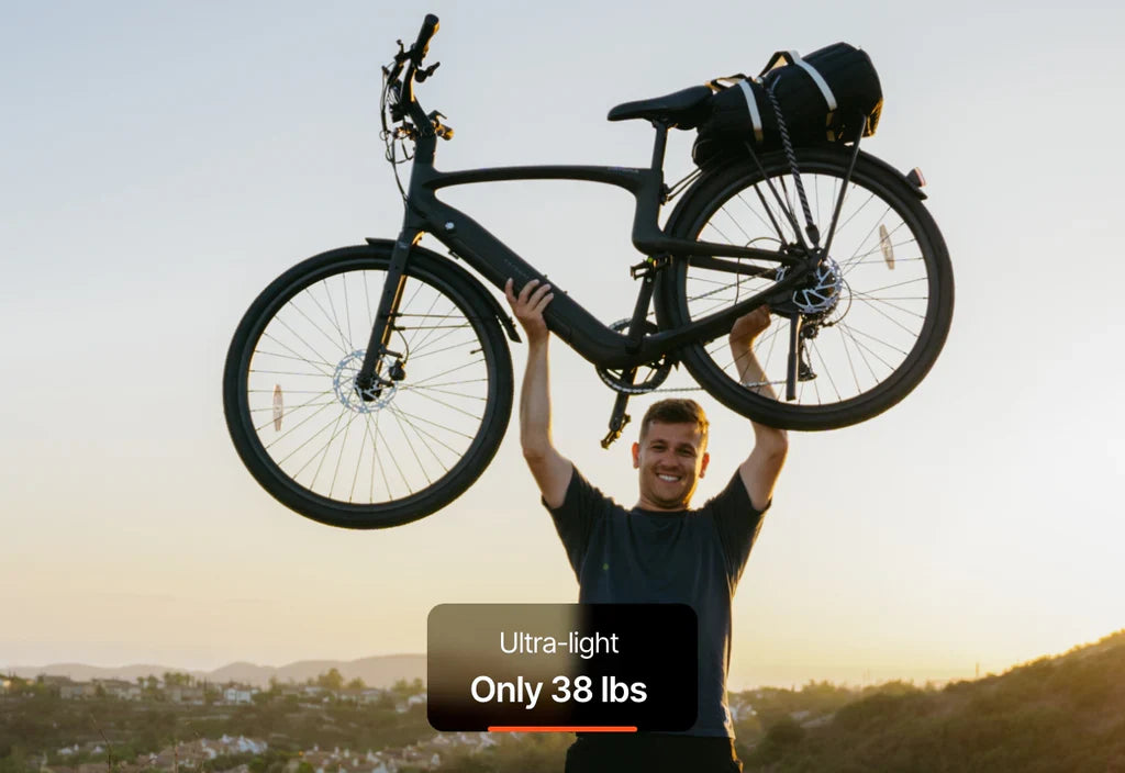 Rex E-Bikes Urtopia Carbon Classic e-bike with sleek black carbon frame and modern design, ready for urban commuting.
