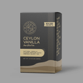 Ceylon Vanilla black tea from Little Prayer Tea Company with tea leaves and vanilla flavor aroma in a clear glass cup.