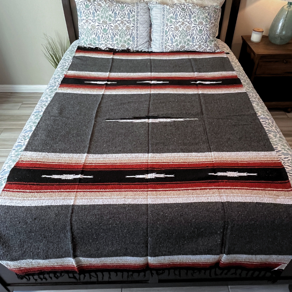 Charcoal Retro Diamond Mexican Blanket - OVERLANDERS Outfitter
