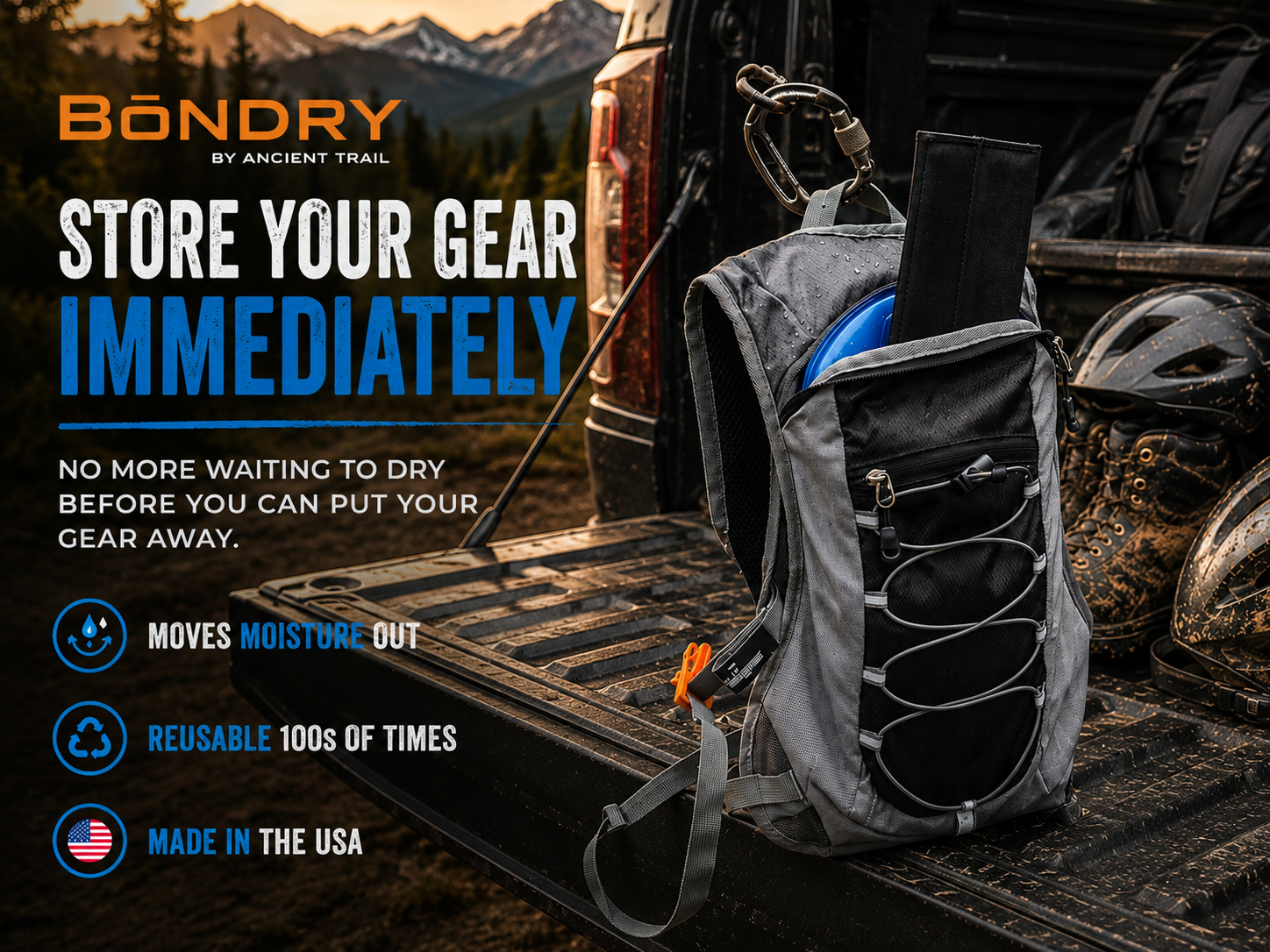 Ancient Trail WishBōn for center divided bladders, outdoor gear designed for secure bladder attachment and outdoor adventures