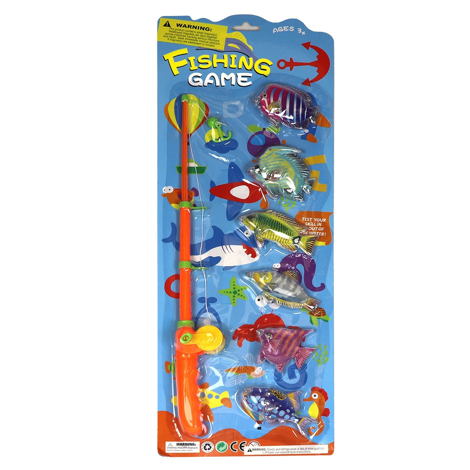 Children's toy fishing set by QuakeKits, featuring colorful fishing rods and playful accessories for quiet, imaginative fun.