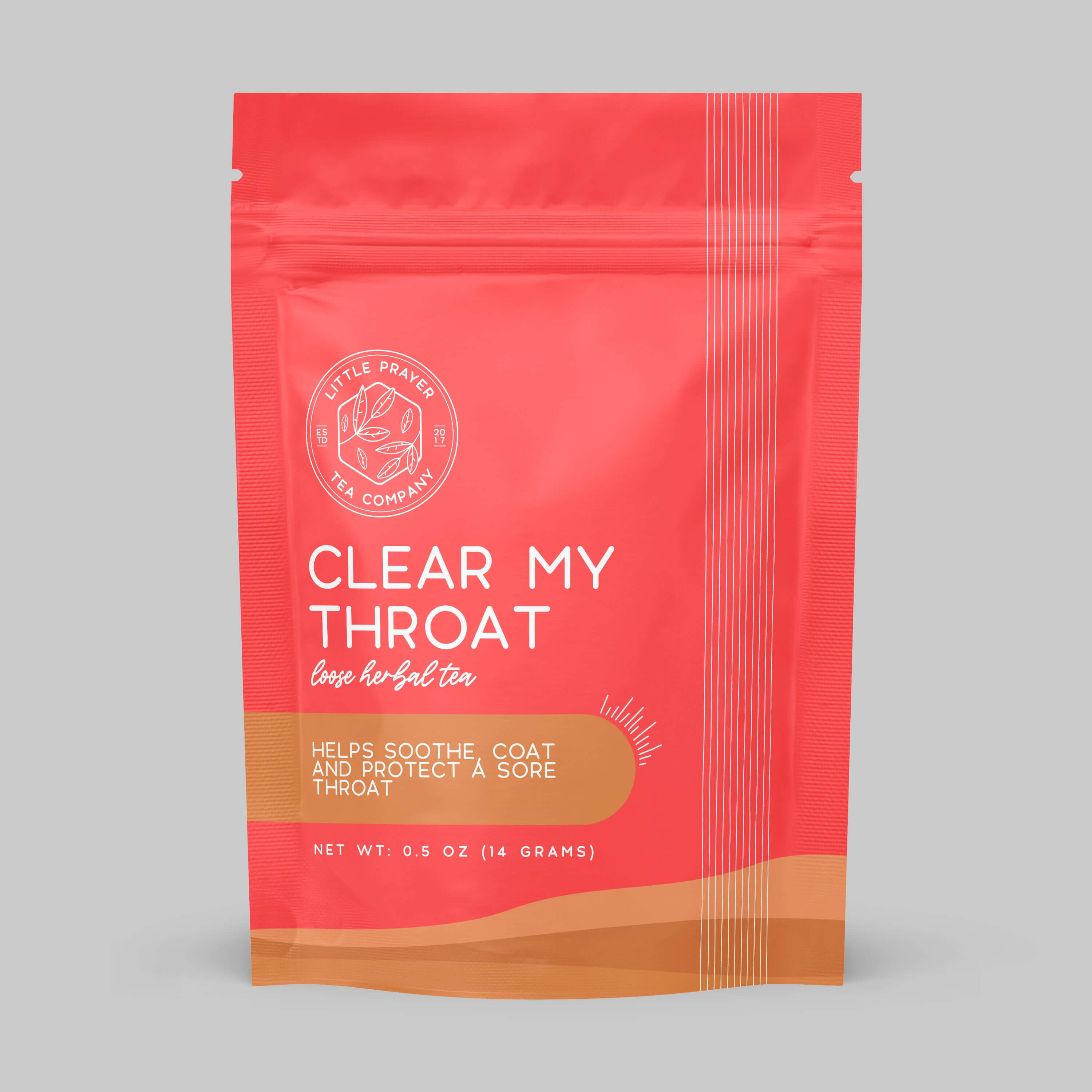 Herbal Clear My Throat Tea sample by Little Prayer Tea Company, featuring a glass cup with herbal tea and fresh herbs.